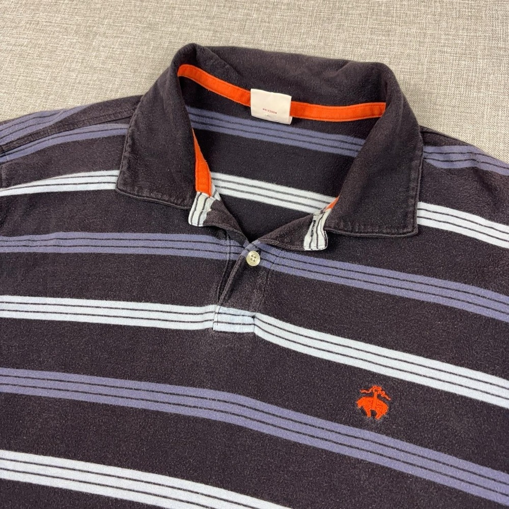 Brooks Brothers 346 Polo Shirt Mens L Gray Striped Cotton Long Sleeve Logo